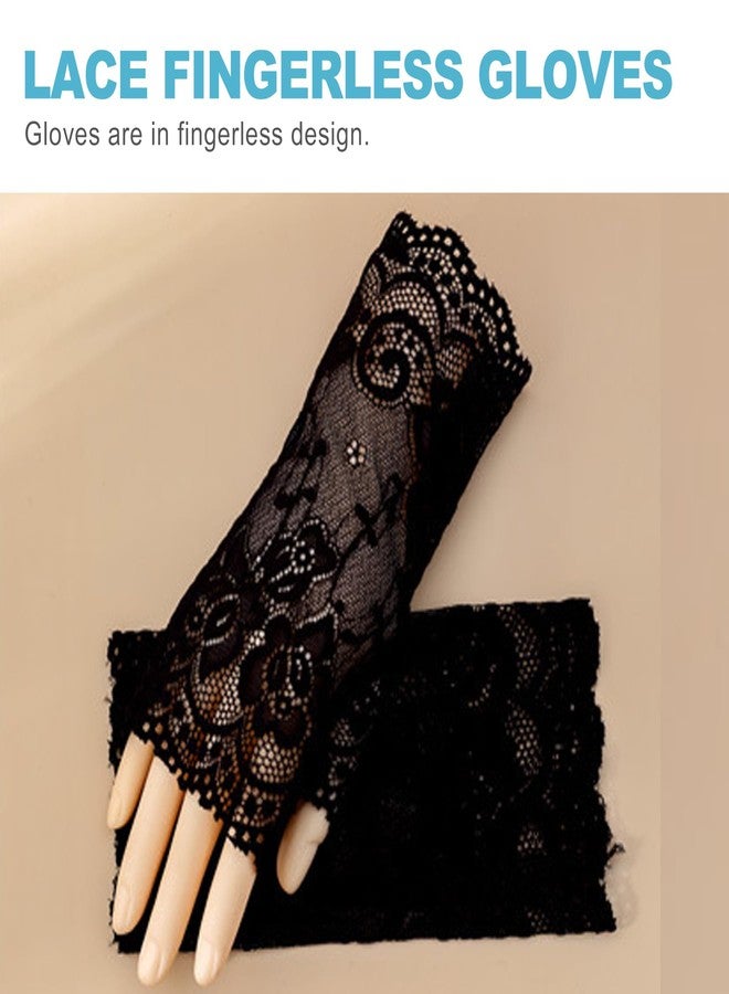 CoguZed 1 Pair Black Fingerless Lace Gloves – Gothic Style Accessories for Tea Parties & Weddings Women's Open-Finger Design - Image 4