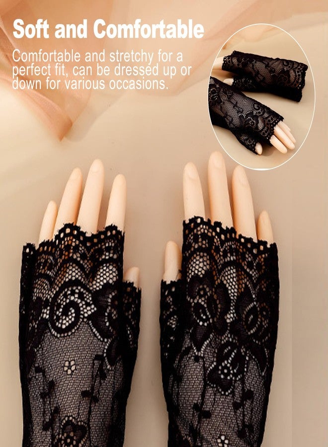 CoguZed 1 Pair Black Fingerless Lace Gloves – Gothic Style Accessories for Tea Parties & Weddings Women's Open-Finger Design - Image 5