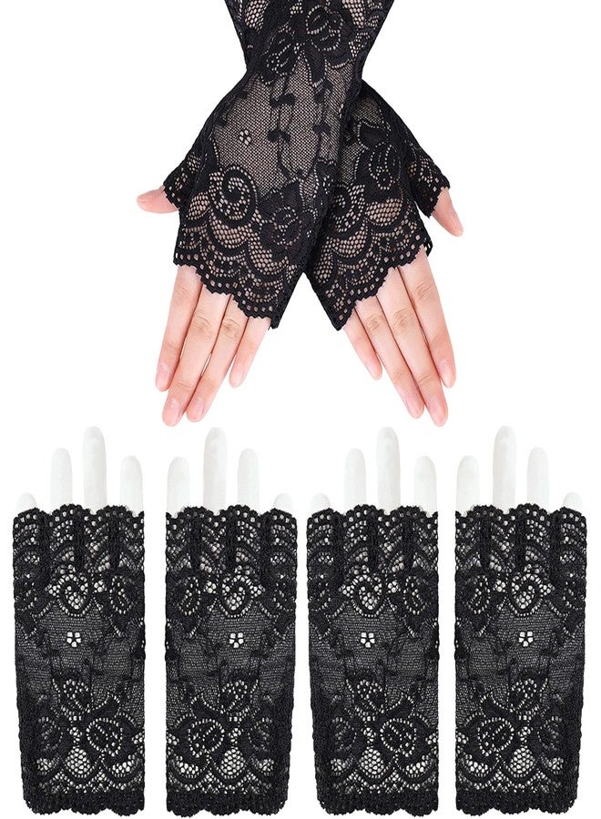 CoguZed 1 Pair Black Fingerless Lace Gloves – Gothic Style Accessories for Tea Parties & Weddings Women's Open-Finger Design - Image 1