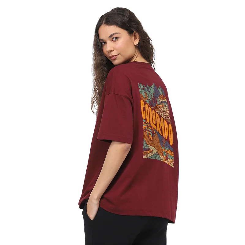 Nobero Nobero Women Oversized Graphic Back Print T-shirt