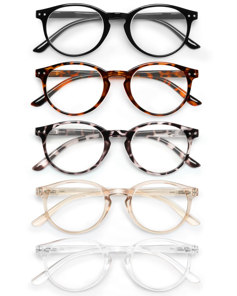 JOLISU 5 Pack Reading Glasses For Women/Men-Blue Light Blocking Computer Reader w/Round Frame - Retro Clear Lens Fake Eyeglasses（1.0） - Image 1