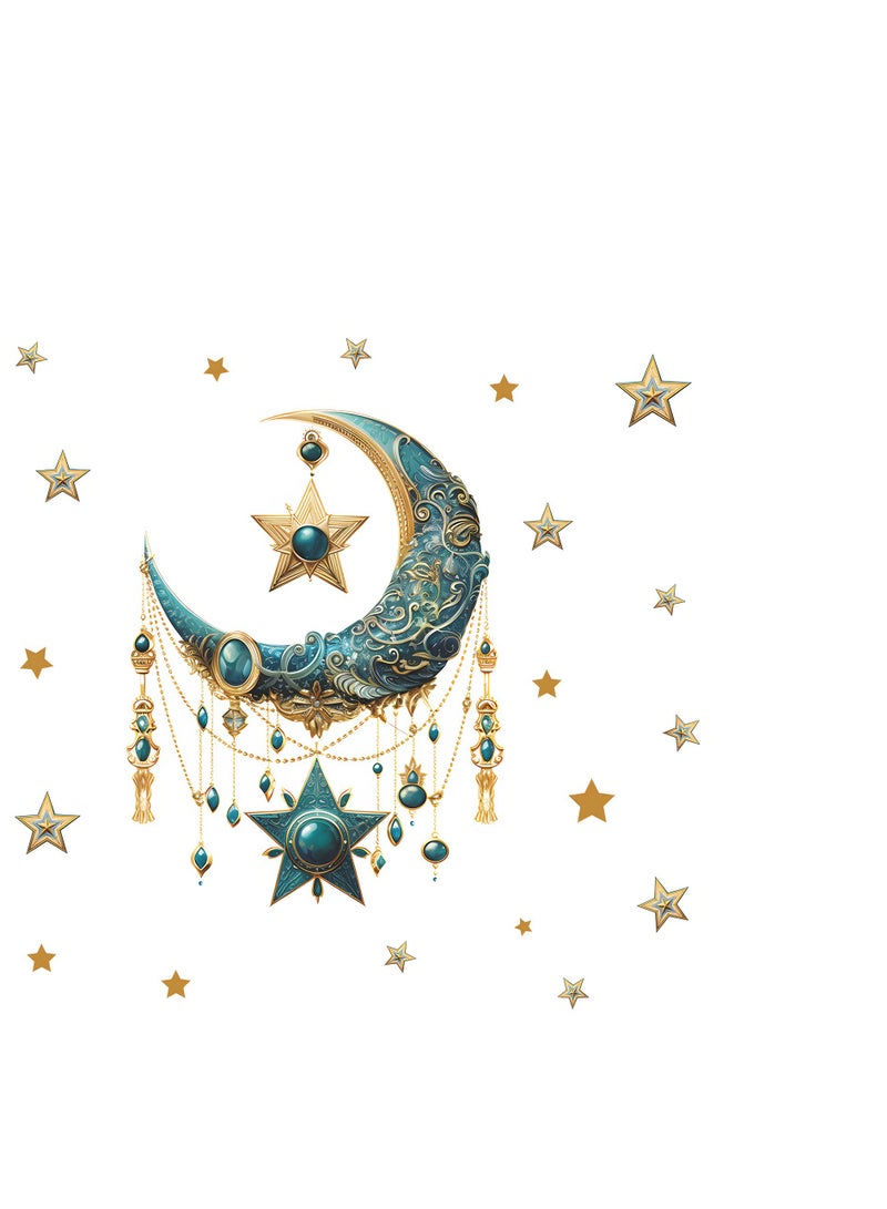  إيسو EYSOO خلفيات رمضان ملصقات حائط رمضان كريم ملصقات زينة حائط عيد مبارك ملصقات جدارية هلال نجم فانوس زينة لغرفة المعيشة غرفة النوم (مستلم 40سم*60سم)] - Image 1