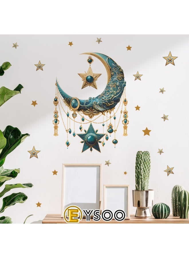  إيسو EYSOO خلفيات رمضان ملصقات حائط رمضان كريم ملصقات زينة حائط عيد مبارك ملصقات جدارية هلال نجم فانوس زينة لغرفة المعيشة غرفة النوم (مستلم 40سم*60سم)] - Image 4