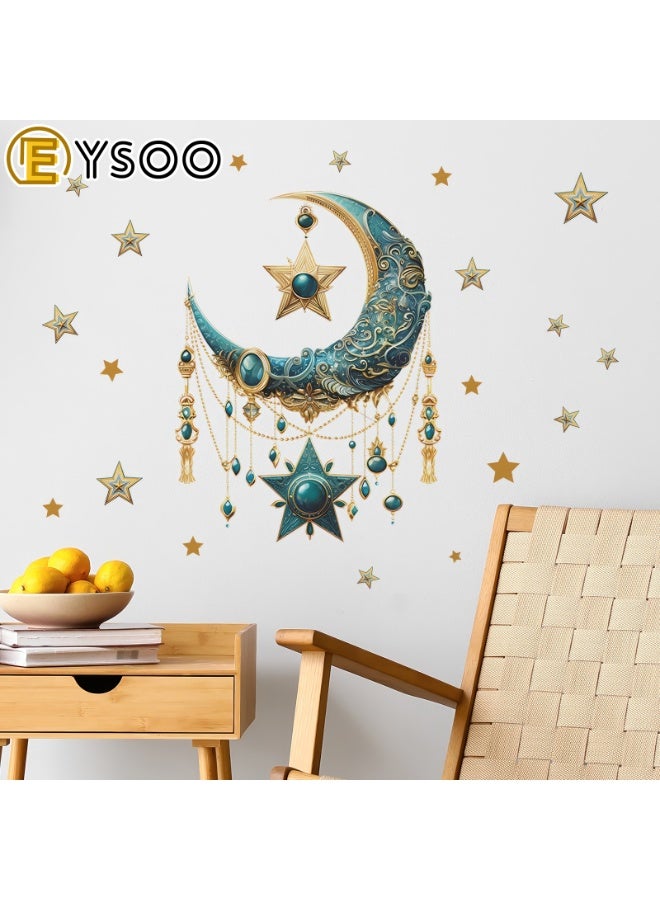  إيسو EYSOO خلفيات رمضان ملصقات حائط رمضان كريم ملصقات زينة حائط عيد مبارك ملصقات جدارية هلال نجم فانوس زينة لغرفة المعيشة غرفة النوم (مستلم 40سم*60سم)] - Image 3