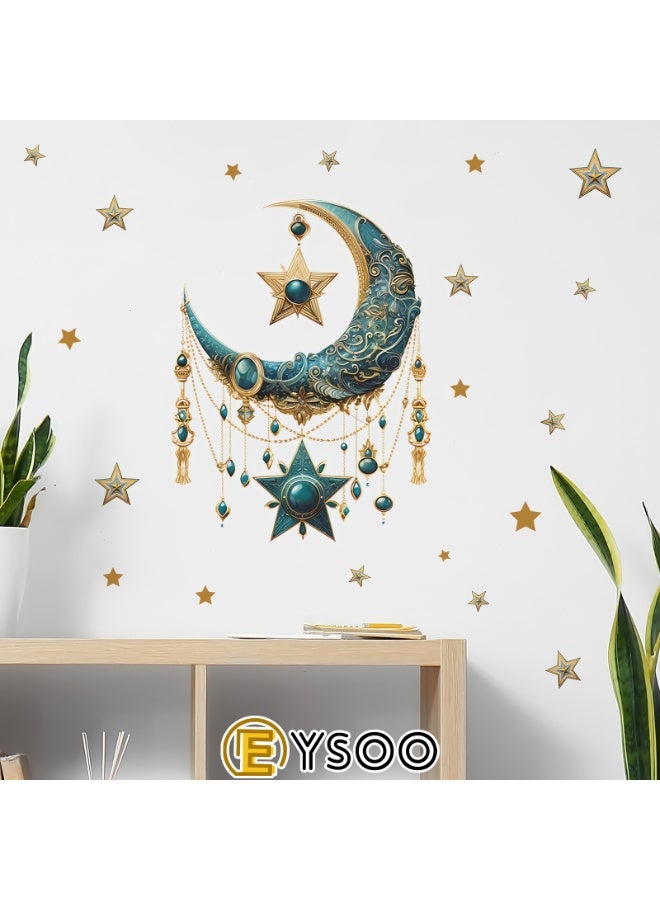  إيسو EYSOO خلفيات رمضان ملصقات حائط رمضان كريم ملصقات زينة حائط عيد مبارك ملصقات جدارية هلال نجم فانوس زينة لغرفة المعيشة غرفة النوم (مستلم 40سم*60سم)] - Image 2