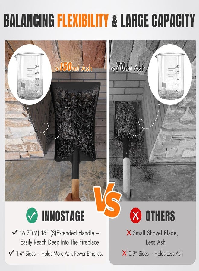 INNO STAGE Ash Shovel and Brush Set - Fireplace Tools Set Hearth Indoor Outdoor Modern Firepit Coal Shovel and Brush Kit Cleaning Tool Rust Resistant (7.3 * 16.7inch) - Image 3