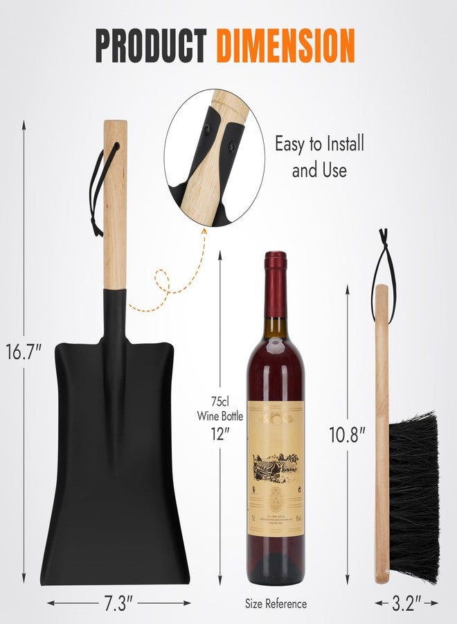 INNO STAGE Ash Shovel and Brush Set - Fireplace Tools Set Hearth Indoor Outdoor Modern Firepit Coal Shovel and Brush Kit Cleaning Tool Rust Resistant (7.3 * 16.7inch) - Image 2