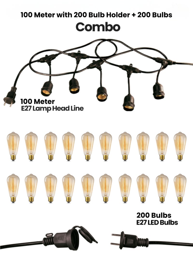 MODI 100M LED String Light Combo – 200 Warm White E27 Bulbs | Outdoor Waterproof Decorative Lighting for Garden, Patio, Events, Weddings & Holidays - Image 2