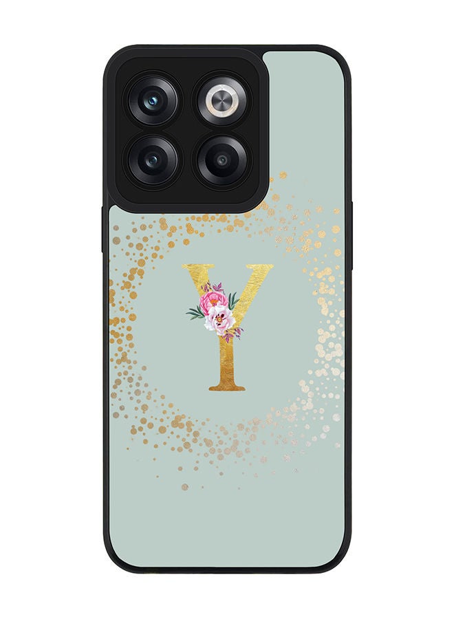 Stylizedd Rugged Black edge case for OnePlus 10T Slim fit Soft Case Flexible Rubber Edges TPU Gel Thin Cover - Custom Monogram Initial Letter Floral Pattern Alphabet - Y (Light Grey) - Image 1