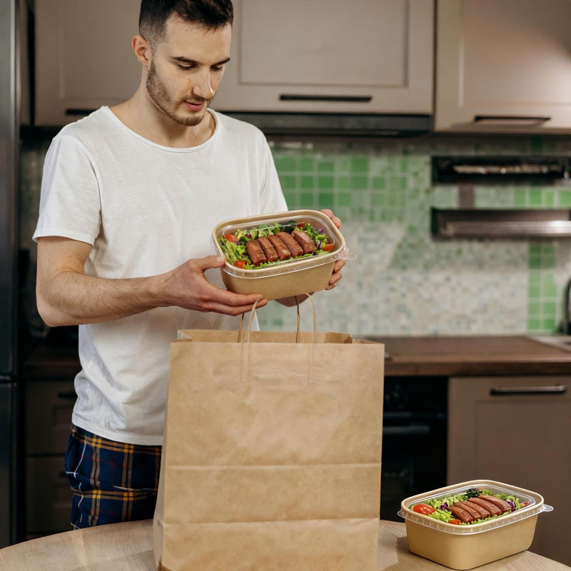 TINSKY 50 Pack 32 Oz Large Paper Bowls with Lids and Forks, Cardboard Take Out To Go Meal Prep Containers Disposable Compostable Food Containers for Party - Image 4