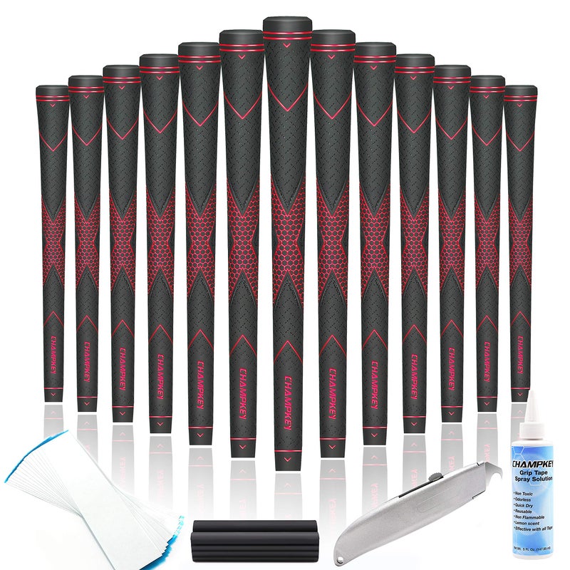 CHAMPKEY Premium Rubber Golf Grips 13 Pack | High Traction and Feedback Rubber Golf Club Grips | Choose Between 13 Grips with 15 Tapse and 13 Grips with All Kits - Image 1