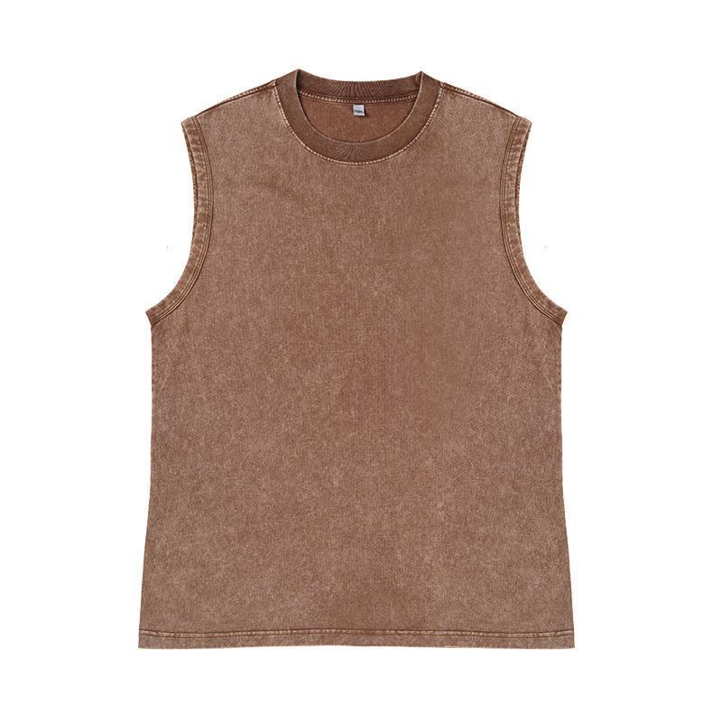 230G Cotton Old Sleeveless T-Shirt Men And Women With Washed Vintage Vest Printed Logo - Image 1