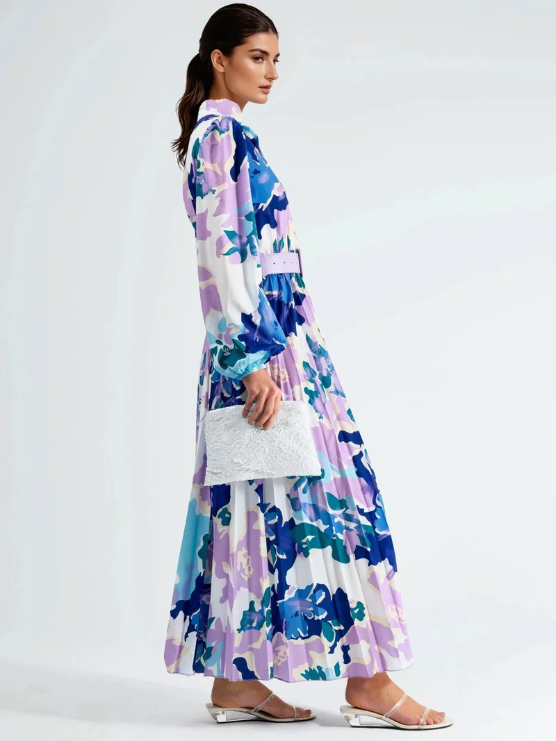 Jennyfer Abstract Print Midi Dress with Choker Collar