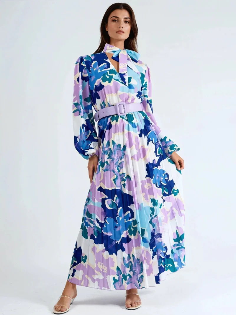 Jennyfer Abstract Print Midi Dress with Choker Collar