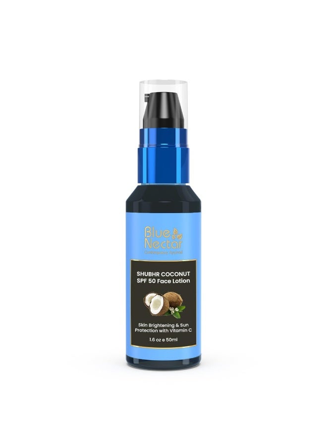 Blue Nectar Coconut Sunscreen SPF 50 Lotion for Normal Skin | No White Cast, Plant Based Sunscreen with Vitamin C for Skin Brightening (18 Herbs, 50ml) - Image 1