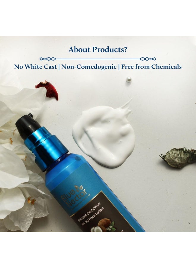 Blue Nectar Coconut Sunscreen SPF 50 Lotion for Normal Skin | No White Cast, Plant Based Sunscreen with Vitamin C for Skin Brightening (18 Herbs, 50ml) - Image 3
