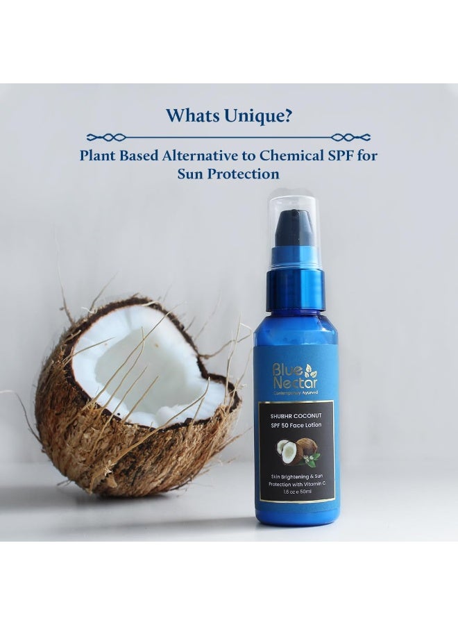Blue Nectar Coconut Sunscreen SPF 50 Lotion for Normal Skin | No White Cast, Plant Based Sunscreen with Vitamin C for Skin Brightening (18 Herbs, 50ml) - Image 2