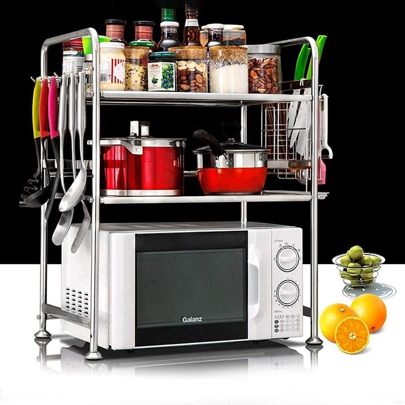 INDIAN DECOR INDIAN DECOR 45884 Stainless Steel Microwave Oven Rack Multifunctional Toaster Rack Stand Kitchen Storage Kitchen Counter Holder for Kitchen Knife Utensils Towels Mitts Size 248inches63cm  - Image 2