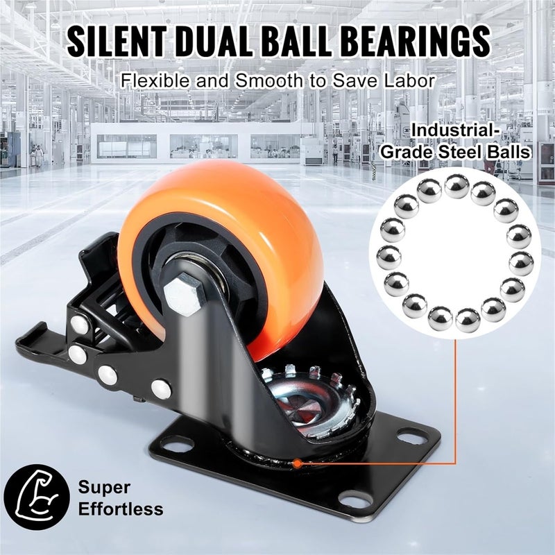 4 قطع من العجلات الدوارة مقاس 3 بوصة مع قفل وعجلات PVC بدون ضوضاء للأثاث - Image 4