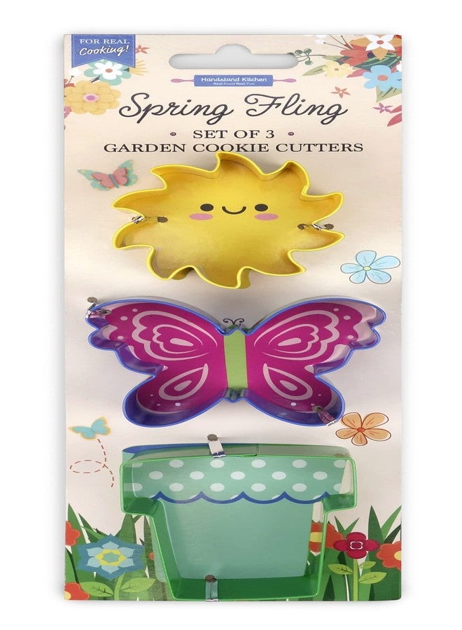 Handstand Kitchen Spring Fling 3-piece 3" Flower Pot, Butterfly and Sun Cookie Cutter Set - Image 1
