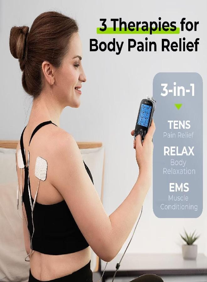 AUV0N AUVON 3-in-1 TENS Unit Muscle Stimulator, EMS Massage Machine with 40 Intensities for Gradual Shoulder, Sciatica, Back Pain Relief, 24 Modes Rechargeable Electronic Pulse Massager with 12 TENS Pads - Image 3