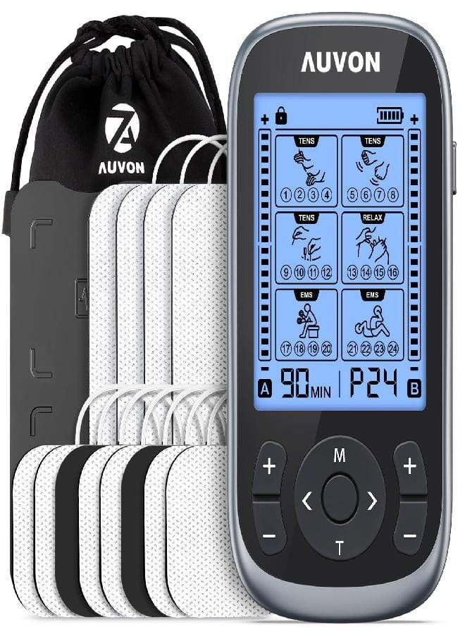 AUV0N AUVON 3-in-1 TENS Unit Muscle Stimulator, EMS Massage Machine with 40 Intensities for Gradual Shoulder, Sciatica, Back Pain Relief, 24 Modes Rechargeable Electronic Pulse Massager with 12 TENS Pads - Image 1