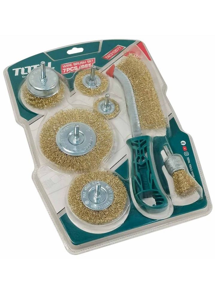 TOTAL T0TAL Wire Brush Set Wheel Wire Brush, Metal Polishing Brass Coated Wire Brush Set Premium Wire Construction, 7 Pcs Set  TAC310071 - Image 2