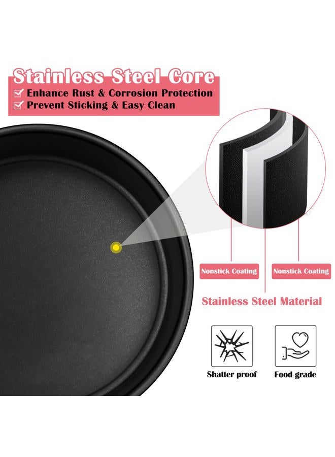E-far 6 Inch Cake Pan Set of 3, Nonstick Stainless Steel Small Round Cake Pans Tin for Baking Layer Cakes, Stainless Steel Core & Non-toxic Coating, Straight Side & 2 Inch Deep - Image 2
