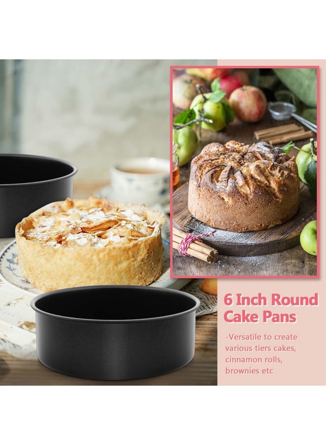 E-far 6 Inch Cake Pan Set of 3, Nonstick Stainless Steel Small Round Cake Pans Tin for Baking Layer Cakes, Stainless Steel Core & Non-toxic Coating, Straight Side & 2 Inch Deep - Image 5