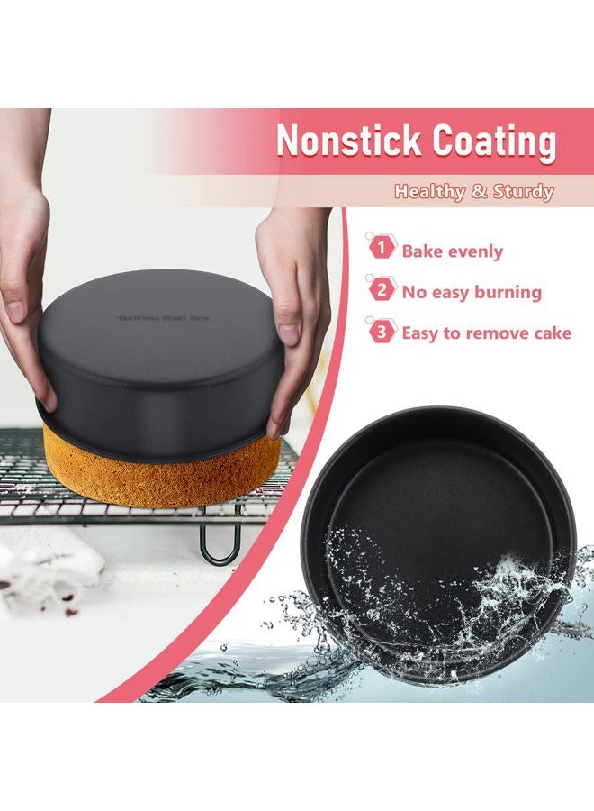 E-far 6 Inch Cake Pan Set of 3, Nonstick Stainless Steel Small Round Cake Pans Tin for Baking Layer Cakes, Stainless Steel Core & Non-toxic Coating, Straight Side & 2 Inch Deep - Image 4