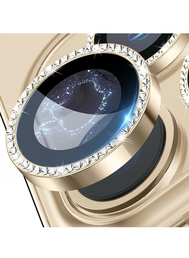 Camera Lens Protector Bling, Glitter Metal Camera Lens Screen Cover HD Glass Film for iPhone 14 Pro Max / 14 Pro Accessories Gold - Image 1