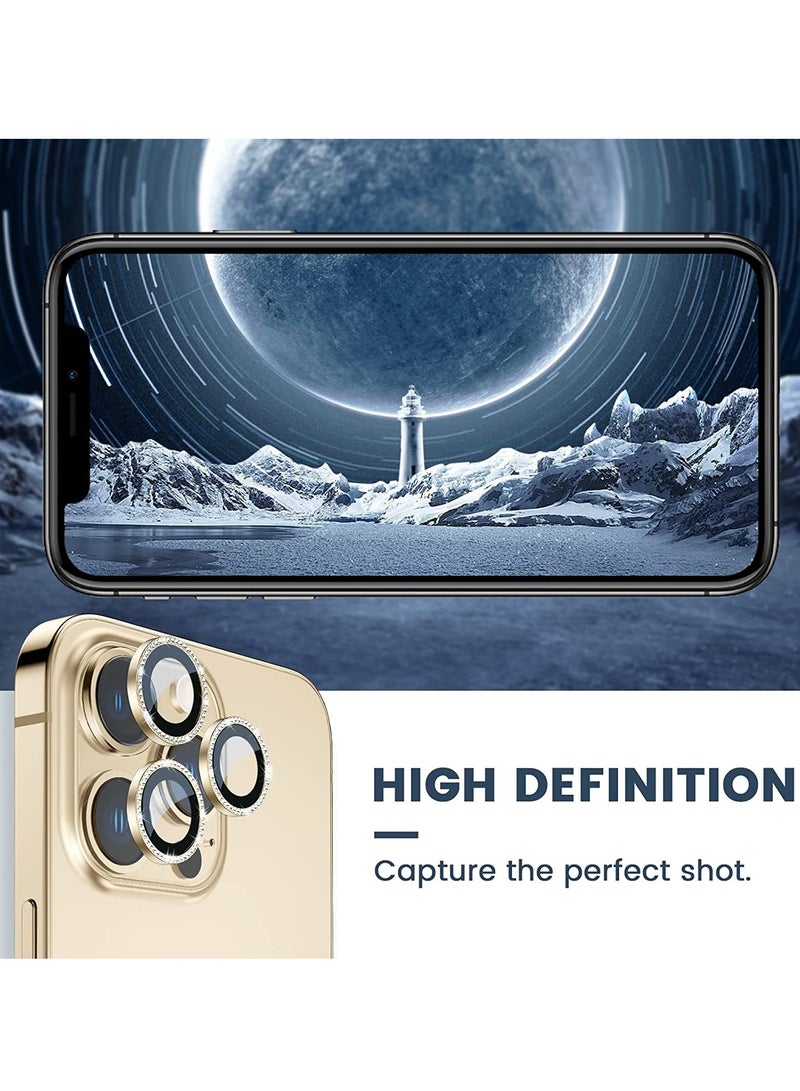 Camera Lens Protector Bling, Glitter Metal Camera Lens Screen Cover HD Glass Film for iPhone 14 Pro Max / 14 Pro Accessories Gold - Image 5
