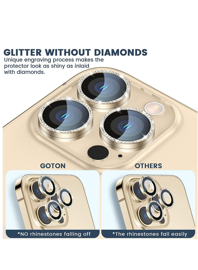 Camera Lens Protector Bling, Glitter Metal Camera Lens Screen Cover HD Glass Film for iPhone 14 Pro Max / 14 Pro Accessories Gold - Image 3