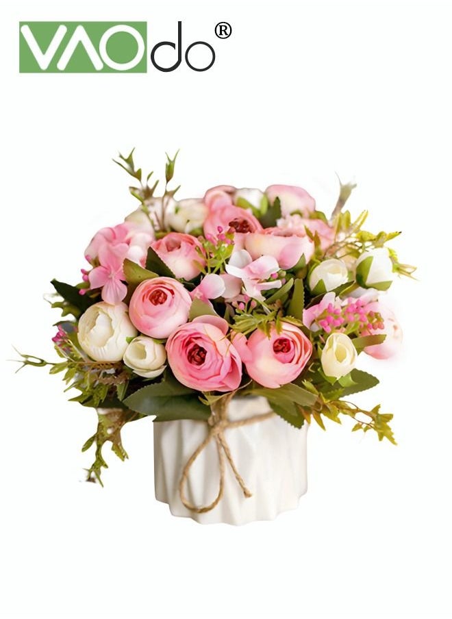 VAOdo Mini Artificial Hydrangea Bouquet with Small Ceramic Vase Variety Flower Balls Flowers Decoration for Table Home Party Office Wedding Decorate  - Image 1