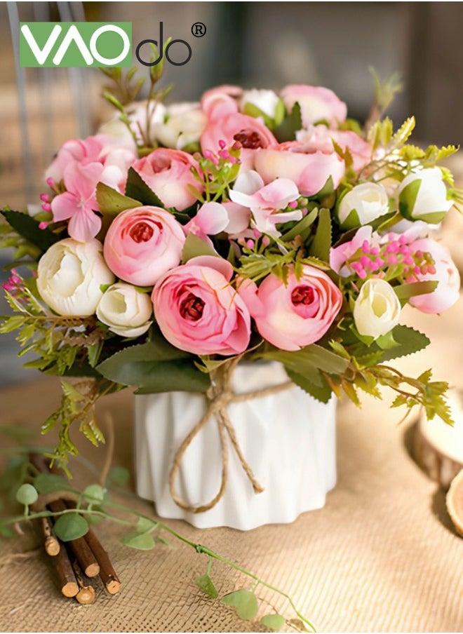 VAOdo Mini Artificial Hydrangea Bouquet with Small Ceramic Vase Variety Flower Balls Flowers Decoration for Table Home Party Office Wedding Decorate  - Image 2