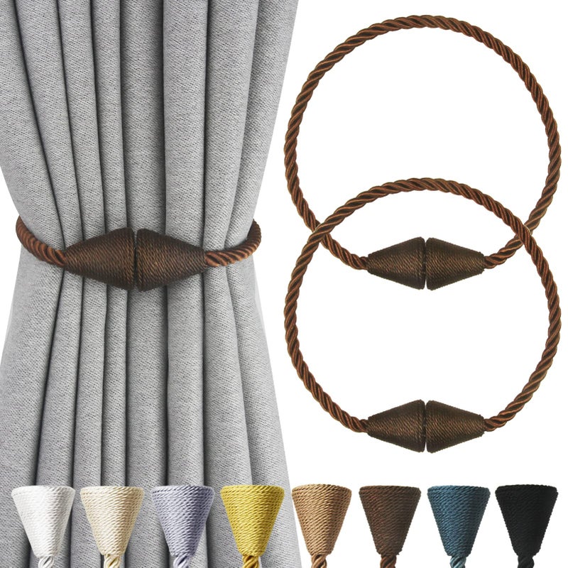 Nieffeiy 2 Pack Magnetic Curtain Tiebacks Rope Modern Handmade Curtain Tie Backs Decorative Drapes Weave Holdbacks for Window Dcor Coffee