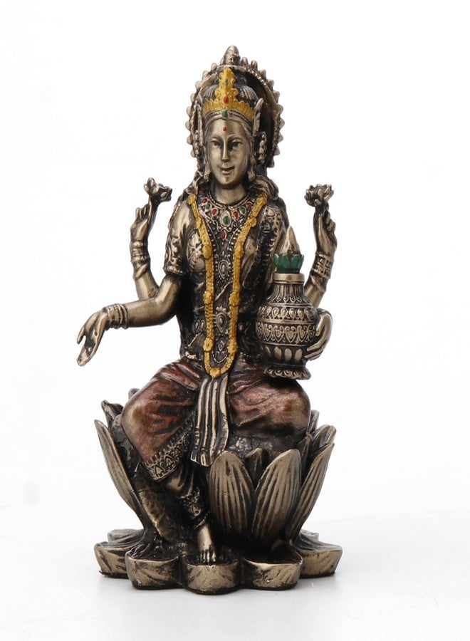 Veronese Design 3 3/8" Lakshmi Sitting on Lotus Spiritual Resin Statue Painted Bronze Finish - Image 1