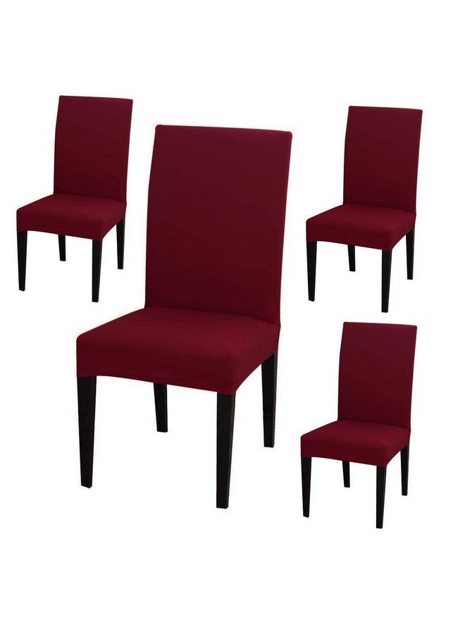 BRIDA Stretchable Elastic Floral Printed Dining Chair Protector, Slipcover Set of 4 (Plain Maroon, Standard, Polyester & Spandex) - Image 1