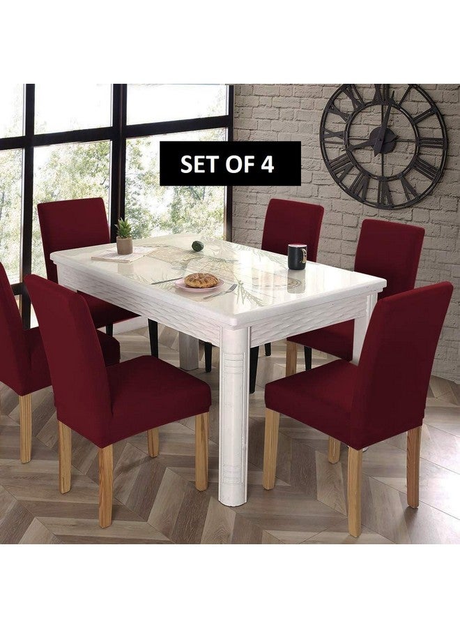 BRIDA Stretchable Elastic Floral Printed Dining Chair Protector, Slipcover Set of 4 (Plain Maroon, Standard, Polyester & Spandex) - Image 2