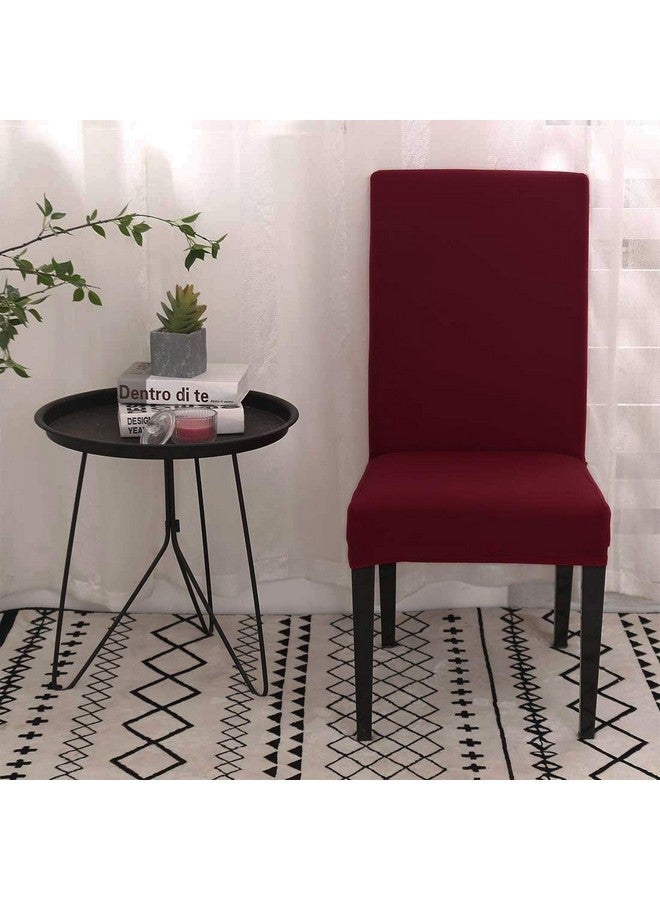 BRIDA Stretchable Elastic Floral Printed Dining Chair Protector, Slipcover Set of 4 (Plain Maroon, Standard, Polyester & Spandex) - Image 3