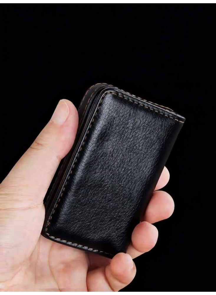 LeadMy Leather Card Holder Wallet for Men, Business Credit Card Organizer with Magnetic Snap, Holds 26 Cards, Slim Palm-Sized Design, Preminum Leather,Black - Image 4