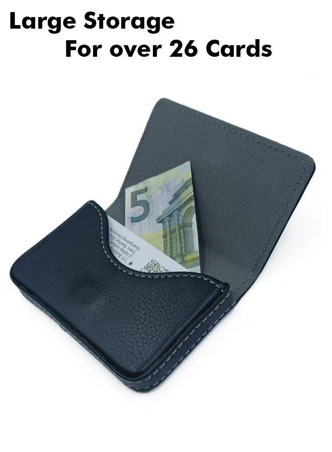 LeadMy Leather Card Holder Wallet for Men, Business Credit Card Organizer with Magnetic Snap, Holds 26 Cards, Slim Palm-Sized Design, Preminum Leather,Black - Image 2