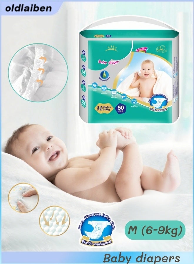 oldlaiben Baby Diapers,50pcs Newborn Diapers,Disposable Diapers,Ultra Absorbent Disposable Newborn Diaper,Daily Care Diapers,Soft And Skin-Friendly, For Boys And Girls(M:6-9kg) - Image 1