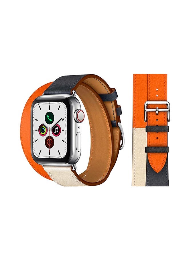 NIBEMINENT Double Tour Genuine Leather Replacement Band for Apple Watch 5/4/3/2/1 Indigo Craie - Image 1