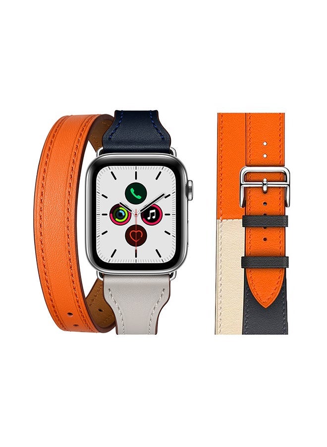 NIBEMINENT Double Tour Genuine Leather Replacement Band for Apple Watch 5/4/3/2/1 Indigo Craie - Image 2