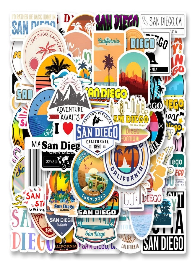 CPORER 63Pcs California San Diego Stickers San Diego Souvenirs City Travel Sticker Aesthetics Scrapbook Sticker Waterproof Vinyl for Laptop, Water Bottle, Skateboard, Scrapbooking, Party Favors - Image 1