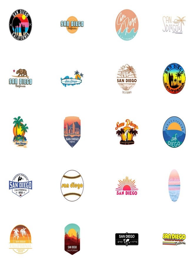CPORER 63Pcs California San Diego Stickers San Diego Souvenirs City Travel Sticker Aesthetics Scrapbook Sticker Waterproof Vinyl for Laptop, Water Bottle, Skateboard, Scrapbooking, Party Favors - Image 3