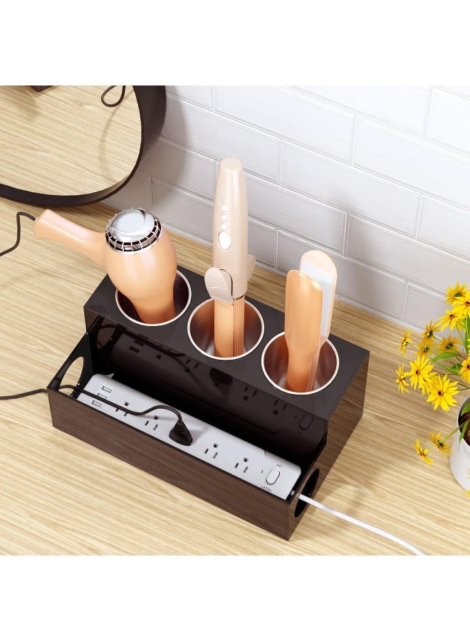 TPGP Hair Tools Organizer, Acrylic Hair Dryer Holder Countertop Blow Dryer Stand Storage For Vanity Bathroom With 3 Cups -Black - Image 3