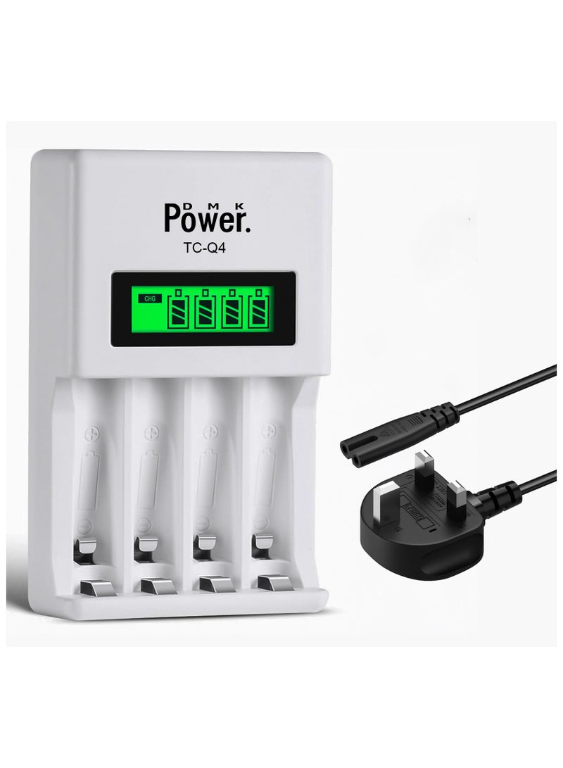 DMK Power TC-Q4 AAA AA Four Slot Independent Intelligent Quick LCD Charger for Ni-MH/Ni-CD Rechargeable Batteries with 3pin UK Plug Cable - Image 1