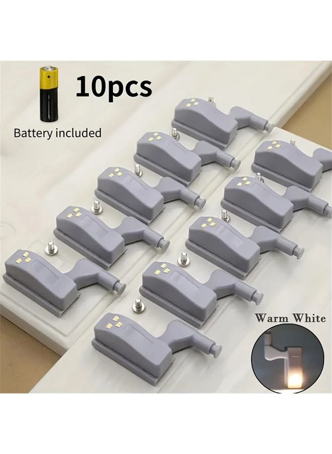 10 قطعة من مصابيح مفصلات الخزانة LED باللون الأبيض الدافئ مع مستشعر حركة أوتوماتيكي تعمل بالبطارية - Image 1